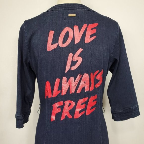 Red Jeans NYC Graphic Denim Jean Shift Dress Size S - Picture 7 of 13